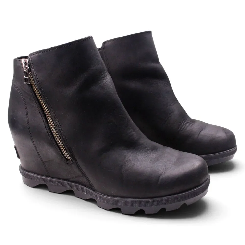 Sorel Joan of Arctic Wedge II Zip Boots Women 9 Black Leather